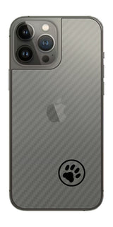 iPhone 13 Pro Max用 カーボン調 肉球 イラスト プリント 背面保護フィルム 日本製 [ワンポイント 丸 ブラック]
