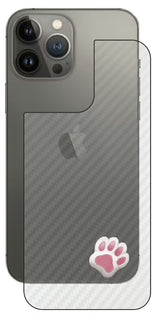 iPhone 13 Pro Max用 カーボン調 肉球 イラスト プリント 背面保護フィルム 日本製 [なんちゃって ぷくぷく ホワイト/ピンク]