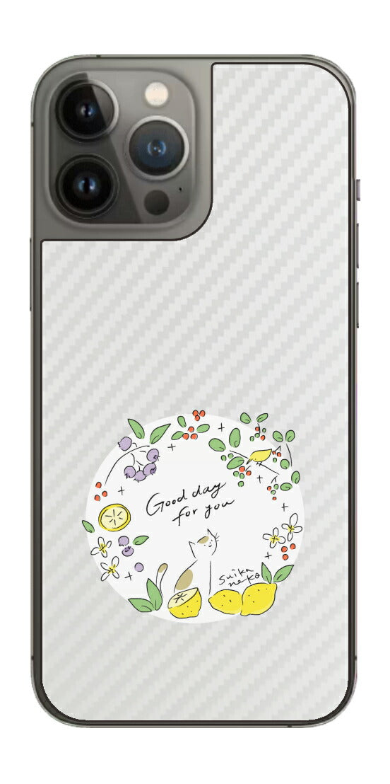 iPhone 13 Pro Max用 【コラボ プリント Design by すいかねこ 002 】 カーボン調 背面 保護 フィルム 日本製