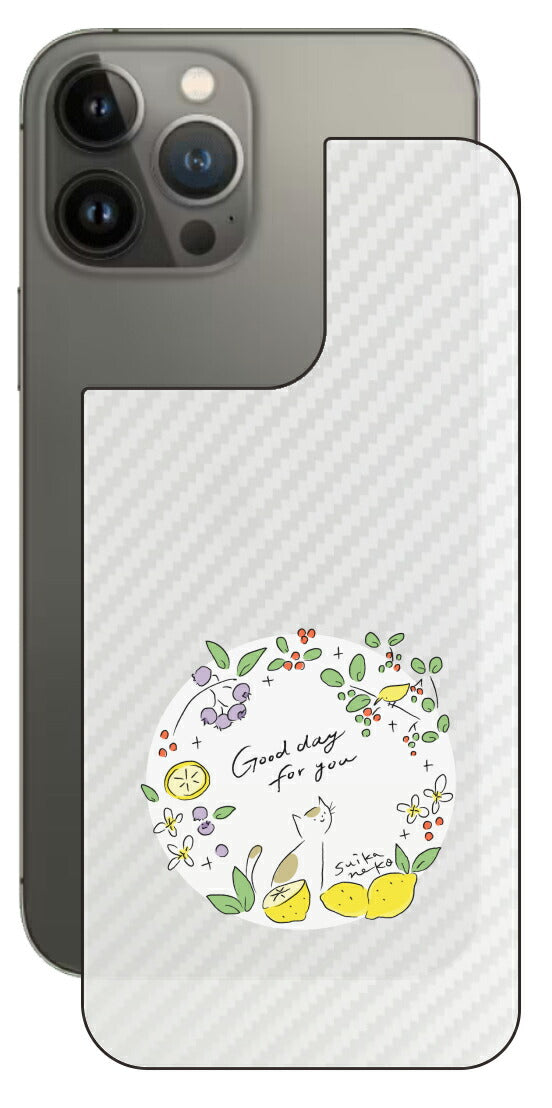 iPhone 13 Pro Max用 【コラボ プリント Design by すいかねこ 002 】 カーボン調 背面 保護 フィルム 日本製