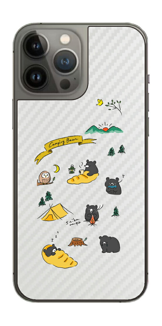 iPhone 13 Pro Max用 【コラボ プリント Design by すいかねこ 004 】 カーボン調 背面 保護 フィルム 日本製