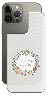iPhone 13 Pro Max用 【コラボ プリント Design by すいかねこ 008 】 カーボン調 背面 保護 フィルム 日本製