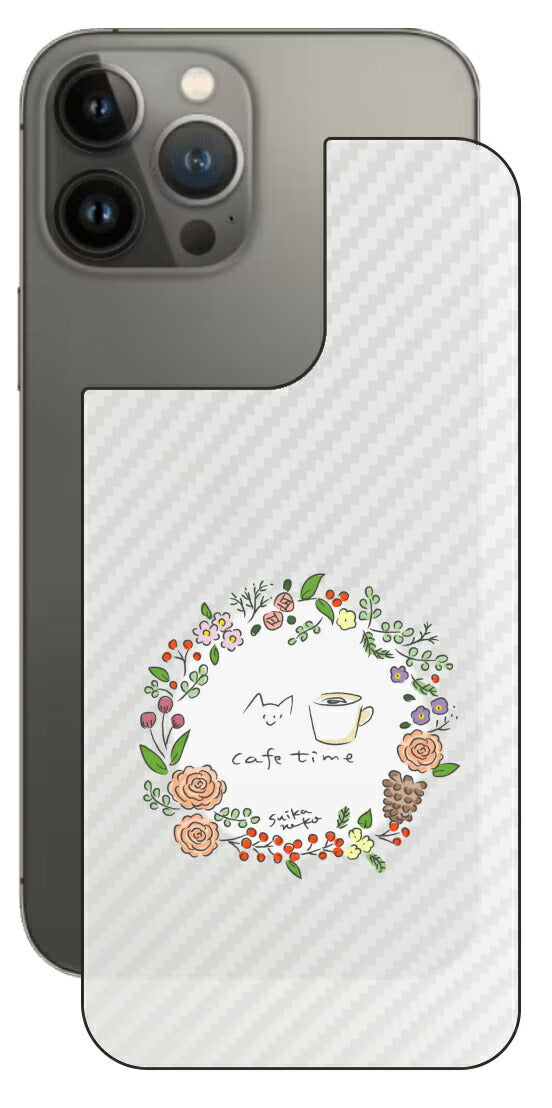 iPhone 13 Pro Max用 【コラボ プリント Design by すいかねこ 008 】 カーボン調 背面 保護 フィルム 日本製