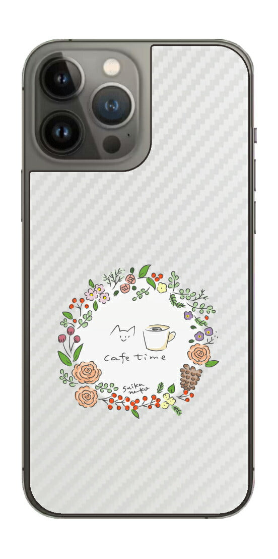 iPhone 13 Pro Max用 【コラボ プリント Design by すいかねこ 008 】 カーボン調 背面 保護 フィルム 日本製