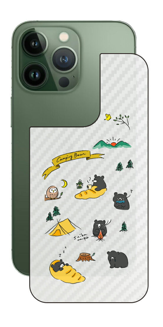 iPhone 13 Pro / iPhone 13用 【コラボ プリント Design by すいかねこ 004 】 カーボン調 背面 保護 フィルム 日本製