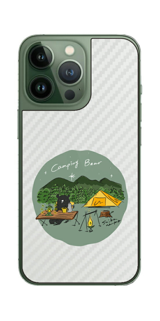 iPhone 13 Pro / iPhone 13用 【コラボ プリント Design by すいかねこ 005 】 カーボン調 背面 保護 フィルム 日本製