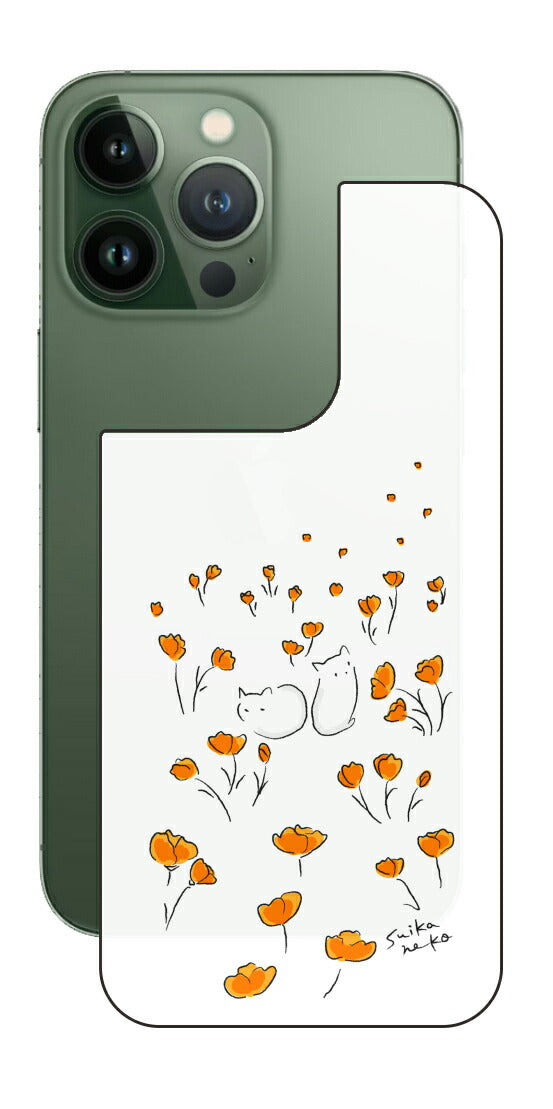 iPhone 13 Pro / iPhone 13用 【コラボ プリント Design by すいかねこ 006 】 背面 保護 フィルム 日本製