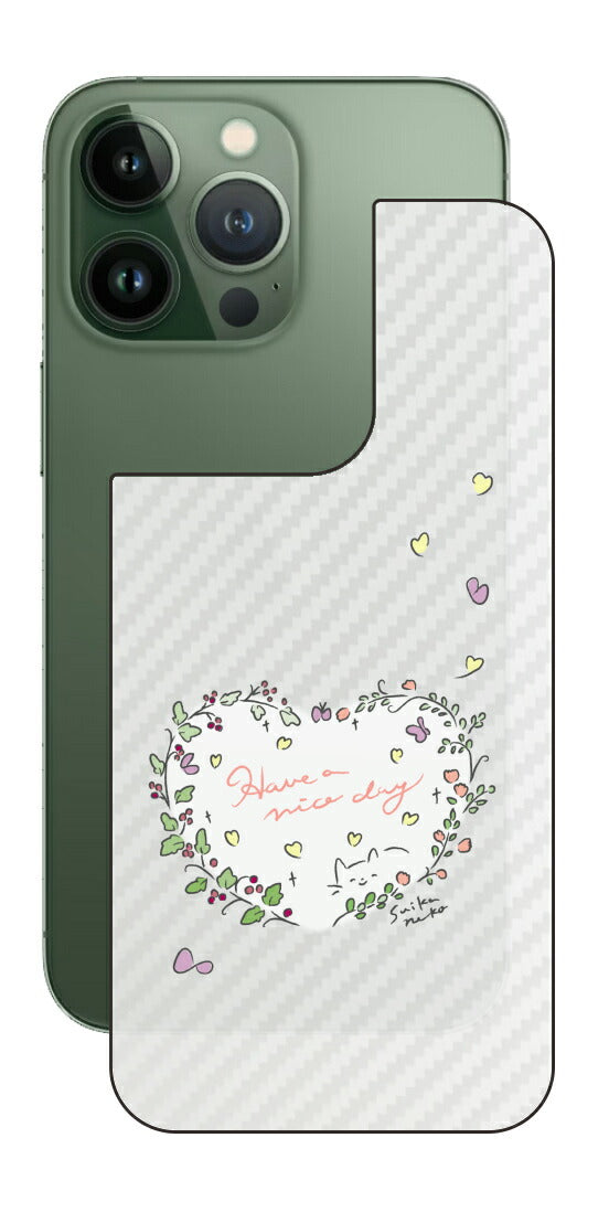 iPhone 13 Pro / iPhone 13用 【コラボ プリント Design by すいかねこ 007 】 カーボン調 背面 保護 フィルム 日本製