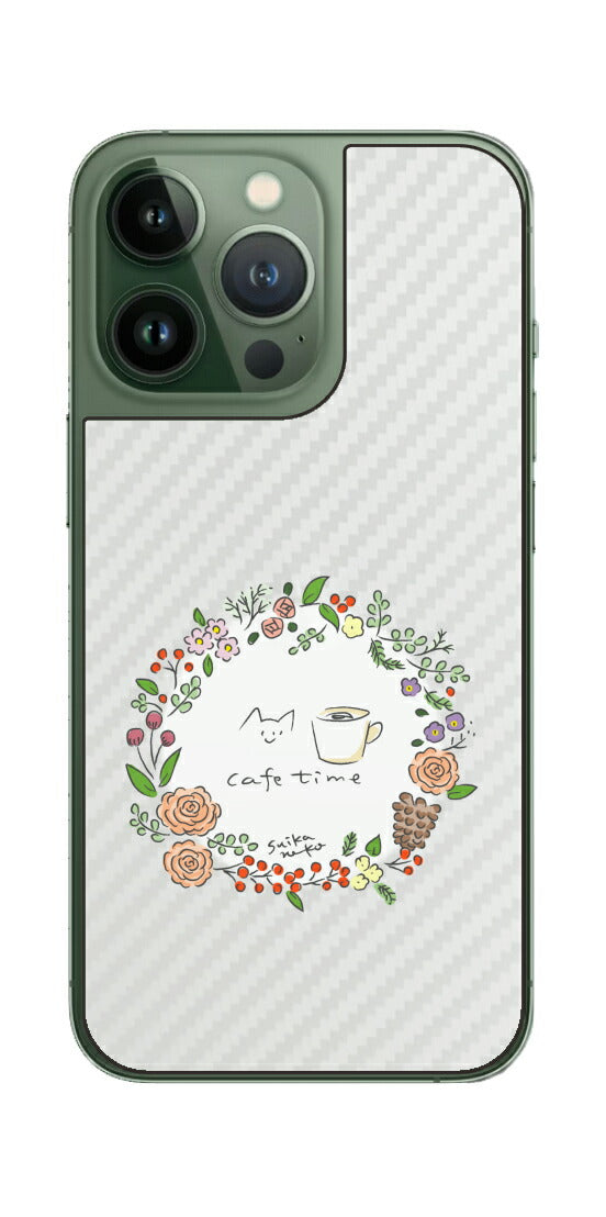 iPhone 13 Pro / iPhone 13用 【コラボ プリント Design by すいかねこ 008 】 カーボン調 背面 保護 フィルム 日本製