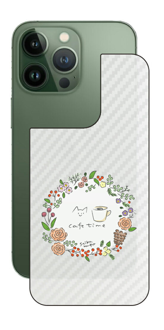 iPhone 13 Pro / iPhone 13用 【コラボ プリント Design by すいかねこ 008 】 カーボン調 背面 保護 フィルム 日本製