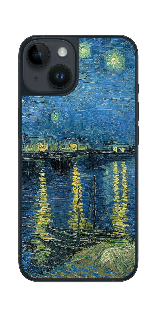 iPhone 14用 背面 保護 フィルム 名画 プリント ゴッホ ローヌの星月夜（ フィンセント ファン ゴッホ Vincent Willem van Gogh ）