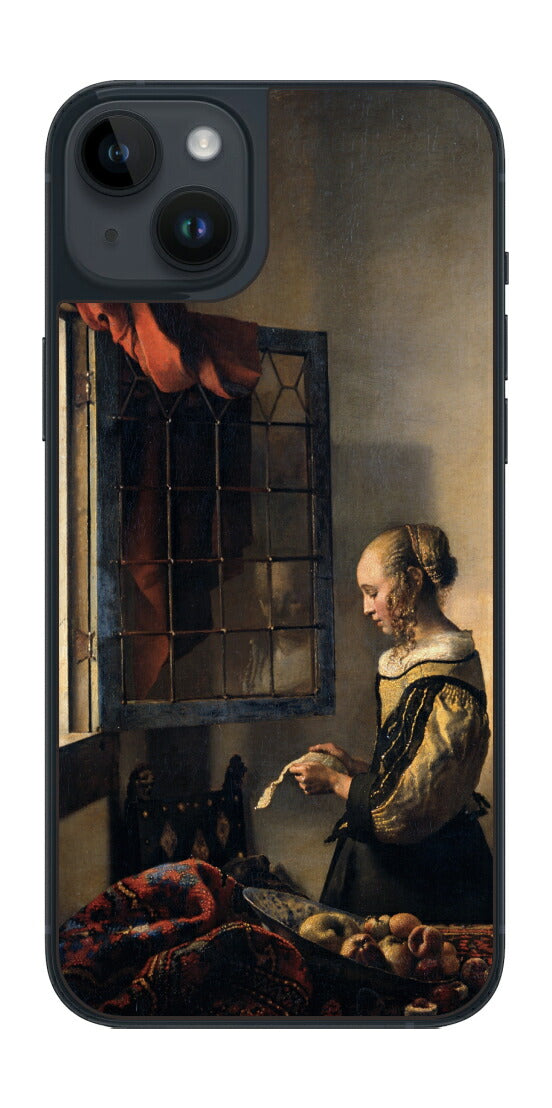 iPhone 14 plus用 背面 保護 フィルム 名画 プリント フェルメール 開いた窓辺で手紙を読む少女 （ ヨハネス・フェルメール Johannes Vermeer ）