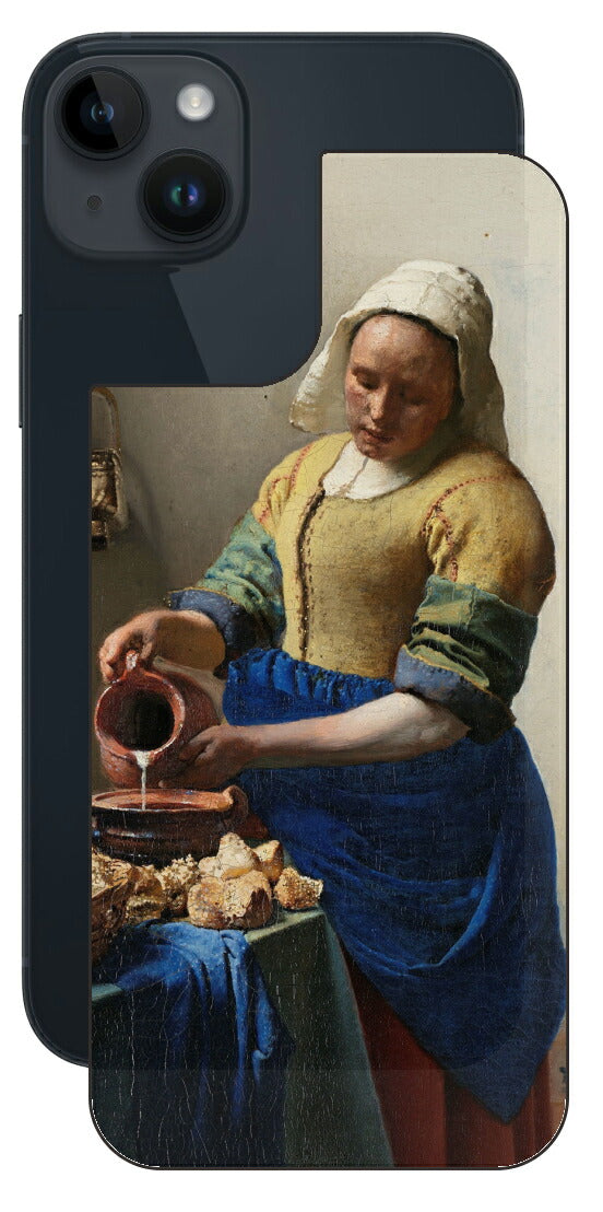 iPhone 14 plus用 背面 保護 フィルム 名画 プリント フェルメール 牛乳を注ぐ女 （ ヨハネス・フェルメール Johannes Vermeer ）