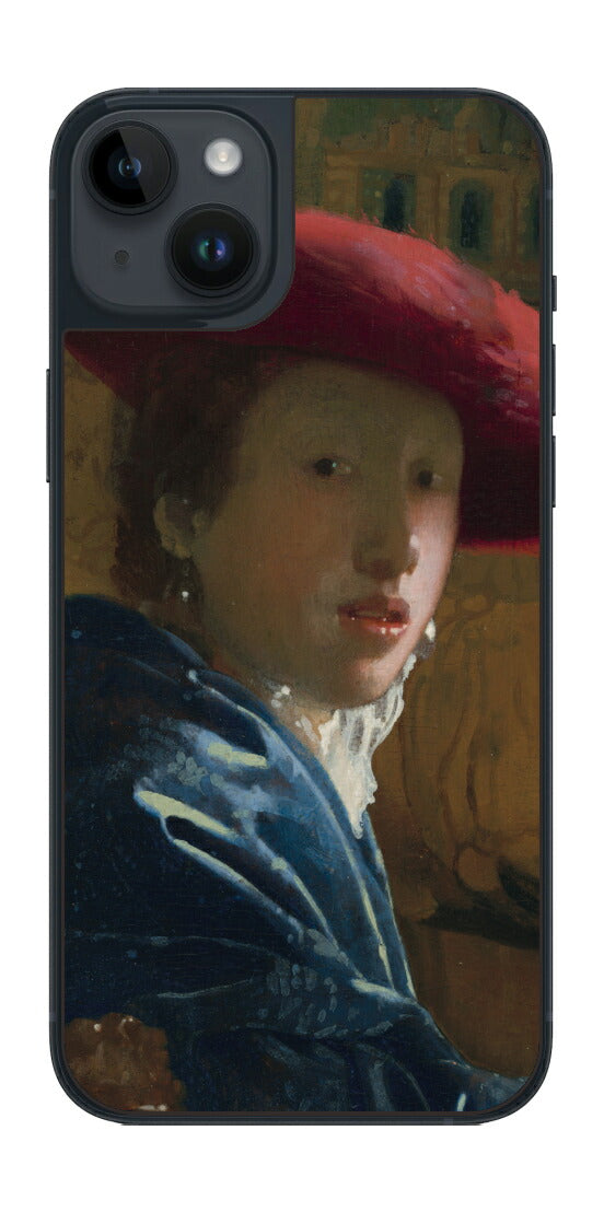iPhone 14 plus用 背面 保護 フィルム 名画 プリント フェルメール 赤い帽子の少女 （ ヨハネス・フェルメール Johannes Vermeer ）