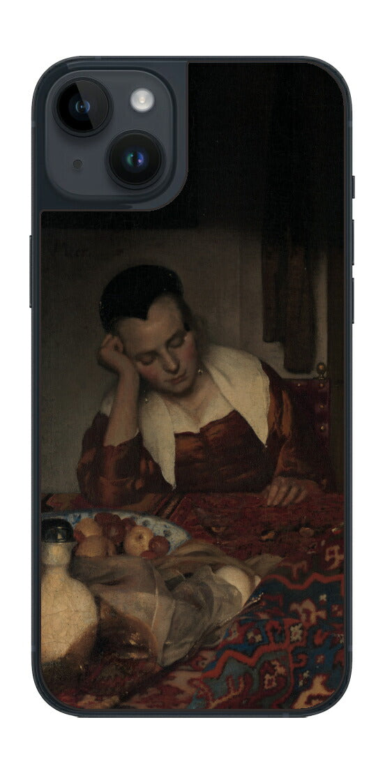 iPhone 14 plus用 背面 保護 フィルム 名画 プリント フェルメール 眠っているメイド （ ヨハネス・フェルメール Johannes Vermeer ）