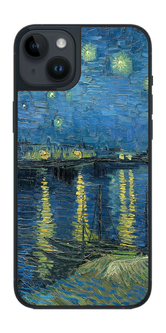 iPhone 14 plus用 背面 保護 フィルム 名画 プリント ゴッホ ローヌの星月夜（ フィンセント ファン ゴッホ Vincent Willem van Gogh ）