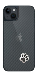 iPhone 14 plus用 カーボン調 肉球 イラスト プリント 背面保護フィルム 日本製 [なんちゃって ぷくぷく ホワイト/ブラック]