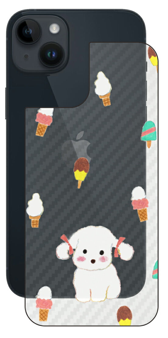iPhone 14 plus用 【コラボ プリント Design by よこお さとみ 002】 カーボン調 背面 保護 フィルム 日本製