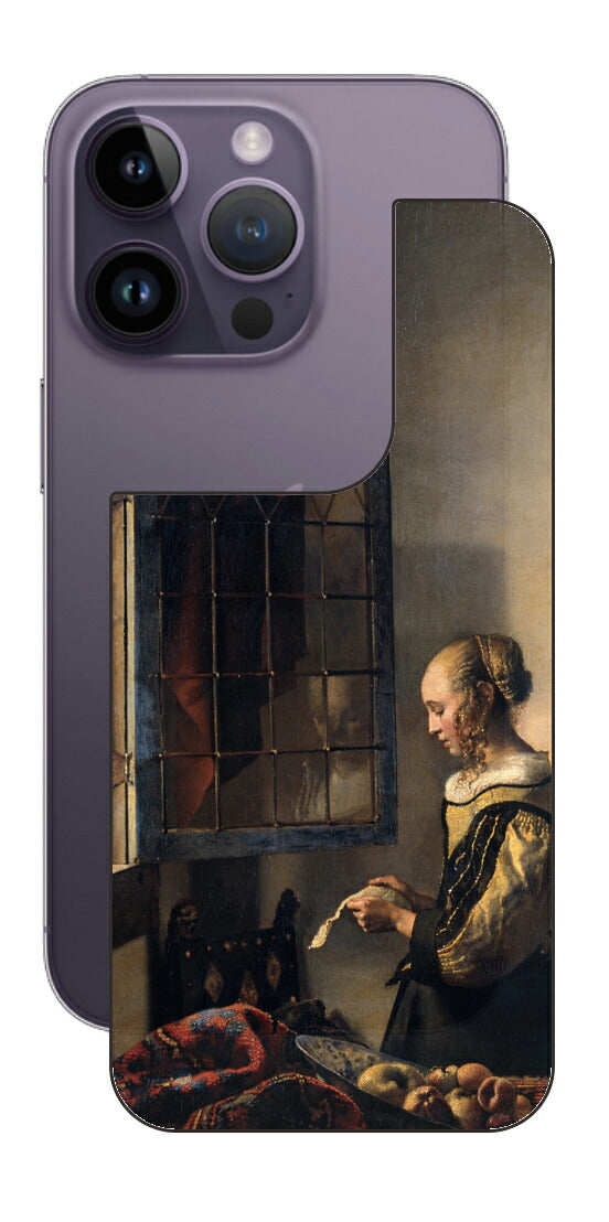 iPhone 14 pro用 背面 保護 フィルム 名画 プリント フェルメール 開いた窓辺で手紙を読む少女 （ ヨハネス・フェルメール Johannes Vermeer ）