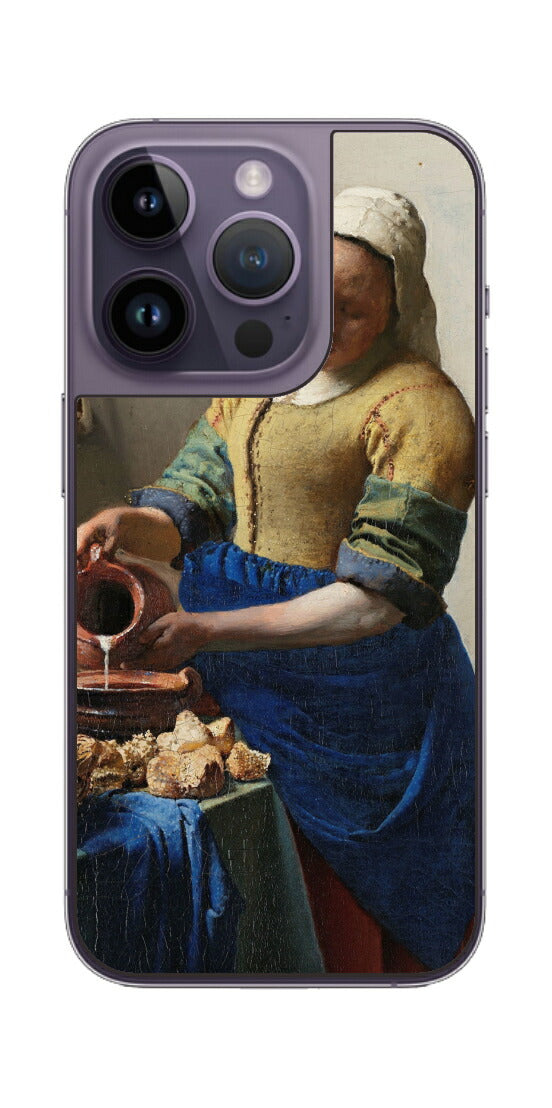 iPhone 14 pro用 背面 保護 フィルム 名画 プリント フェルメール 牛乳を注ぐ女 （ ヨハネス・フェルメール Johannes Vermeer ）