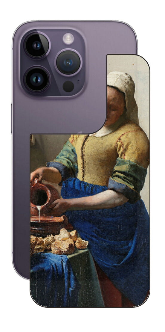 iPhone 14 pro用 背面 保護 フィルム 名画 プリント フェルメール 牛乳を注ぐ女 （ ヨハネス・フェルメール Johannes Vermeer ）