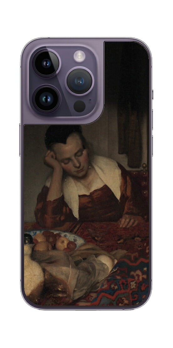 iPhone 14 pro用 背面 保護 フィルム 名画 プリント フェルメール 眠っているメイド （ ヨハネス・フェルメール Johannes Vermeer ）