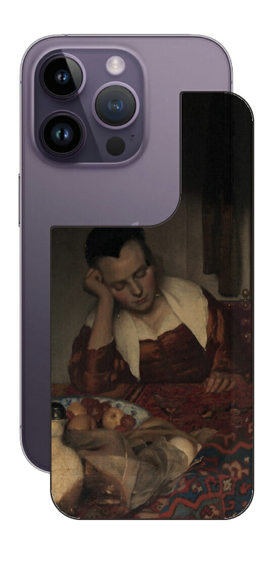 iPhone 14 pro用 背面 保護 フィルム 名画 プリント フェルメール 眠っているメイド （ ヨハネス・フェルメール Johannes Vermeer ）