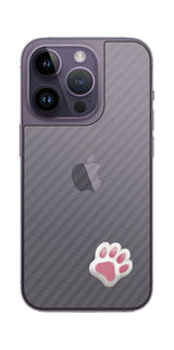 iPhone 14 pro用 カーボン調 肉球 イラスト プリント 背面保護フィルム 日本製 [なんちゃって ぷくぷく ホワイト/ピンク]