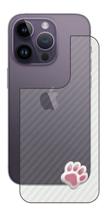 iPhone 14 pro用 カーボン調 肉球 イラスト プリント 背面保護フィルム 日本製 [なんちゃって ぷくぷく ホワイト/ピンク]