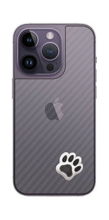 iPhone 14 pro用 カーボン調 肉球 イラスト プリント 背面保護フィルム 日本製 [なんちゃって ぷくぷく ホワイト/ブラック]