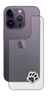 iPhone 14 pro用 カーボン調 肉球 イラスト プリント 背面保護フィルム 日本製 [なんちゃって ぷくぷく ホワイト/ブラック]