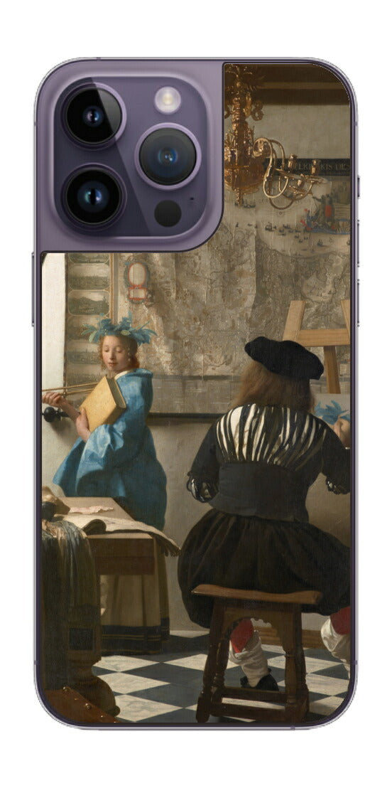 iPhone 14 pro Max用 背面 保護 フィルム 名画 プリント フェルメール 絵画の芸術 （ ヨハネス・フェルメール Johannes Vermeer ）