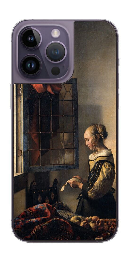 iPhone 14 pro Max用 背面 保護 フィルム 名画 プリント フェルメール 開いた窓辺で手紙を読む少女 （ ヨハネス・フェルメール Johannes Vermeer ）