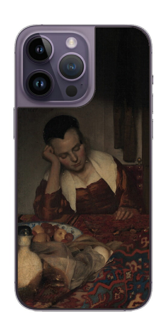 iPhone 14 pro Max用 背面 保護 フィルム 名画 プリント フェルメール 眠っているメイド （ ヨハネス・フェルメール Johannes Vermeer ）