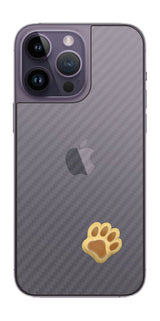 iPhone 14 pro Max用 カーボン調 肉球 イラスト プリント 背面保護フィルム 日本製 [なんちゃって ぷくぷく イエロー/ブラウン]