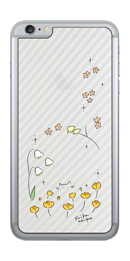 iPhone 6 Plus / 6s Plus用 【コラボ プリント Design by すいかねこ 009 】 カーボン調 背面 保護 フィルム 日本製