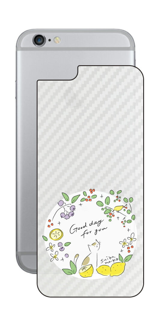 iPhone 6 / 6s用 【コラボ プリント Design by すいかねこ 002 】 カーボン調 背面 保護 フィルム 日本製