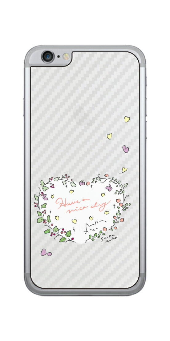 iPhone 6 / 6s用 【コラボ プリント Design by すいかねこ 007 】 カーボン調 背面 保護 フィルム 日本製