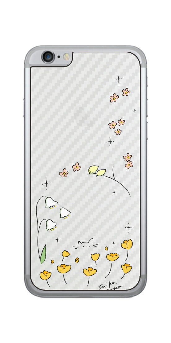iPhone 6 / 6s用 【コラボ プリント Design by すいかねこ 009 】 カーボン調 背面 保護 フィルム 日本製