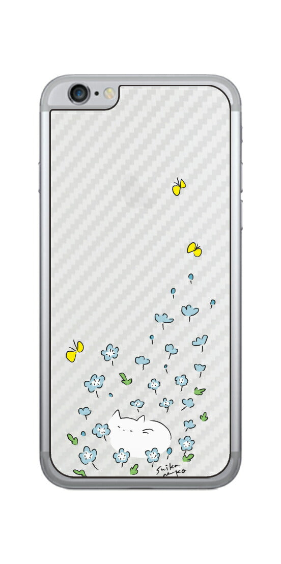 iPhone 6 / 6s用 【コラボ プリント Design by すいかねこ 010 】 カーボン調 背面 保護 フィルム 日本製