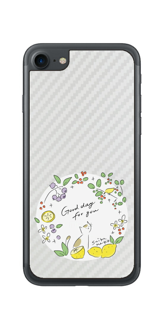 iPhone 7 / 7s用 【コラボ プリント Design by すいかねこ 002 】 カーボン調 背面 保護 フィルム 日本製
