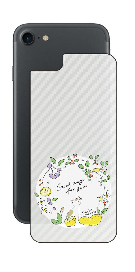 iPhone 7 / 7s用 【コラボ プリント Design by すいかねこ 002 】 カーボン調 背面 保護 フィルム 日本製