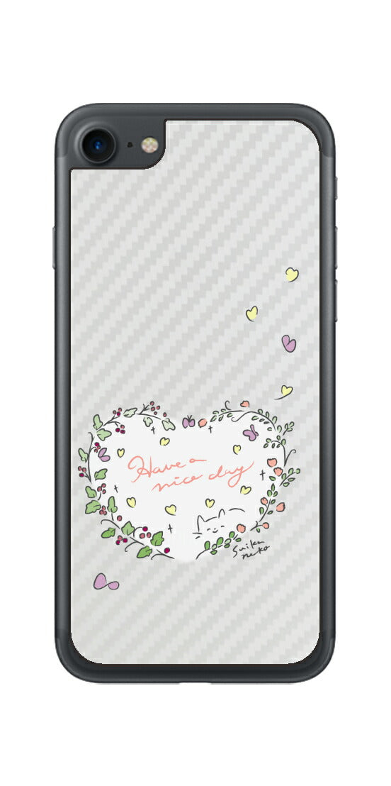 iPhone 7 / 7s用 【コラボ プリント Design by すいかねこ 007 】 カーボン調 背面 保護 フィルム 日本製