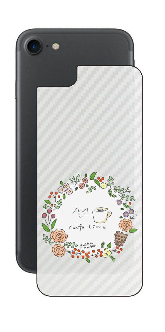 iPhone 7 / 7s用 【コラボ プリント Design by すいかねこ 008 】 カーボン調 背面 保護 フィルム 日本製