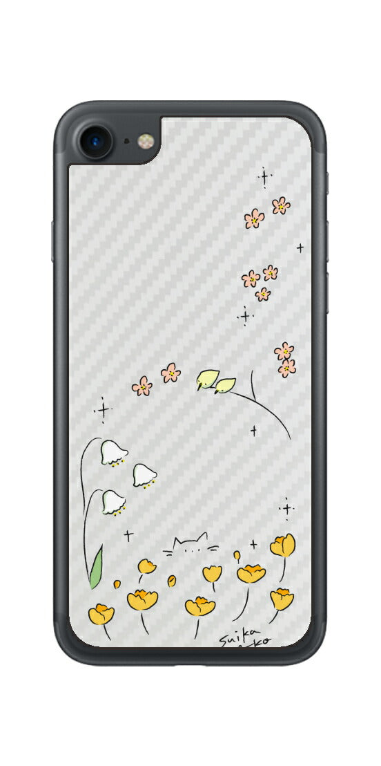iPhone 7 / 7s用 【コラボ プリント Design by すいかねこ 009 】 カーボン調 背面 保護 フィルム 日本製