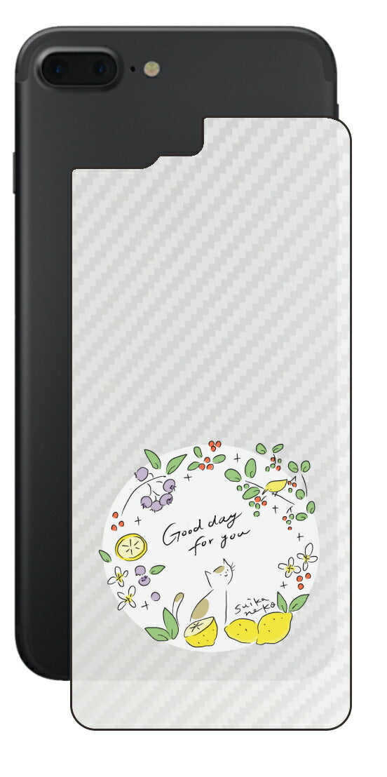 iPhone XS Max用 【コラボ プリント Design by すいかねこ 010 】 カーボン調 背面 保護 フィルム 日本製
