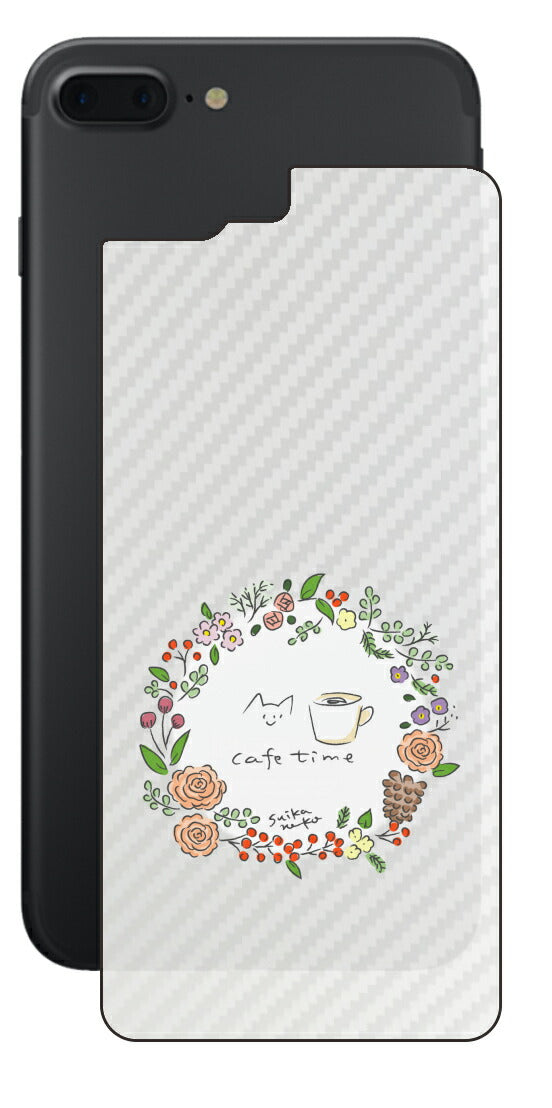 iPhone 7 Plus用 【コラボ プリント Design by すいかねこ 008 】 カーボン調 背面 保護 フィルム 日本製