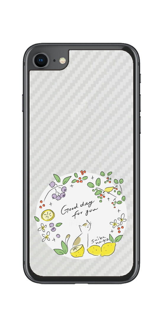 iPhone SE 2020 第2世代 / iPhone 8用 【コラボ プリント Design by すいかねこ 002 】 カーボン調 背面 保護 フィルム 日本製