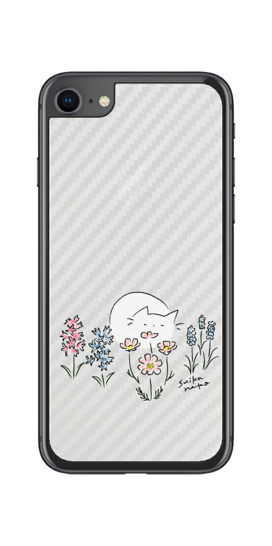 iPhone SE 2020 第2世代 / iPhone 8用 【コラボ プリント Design by すいかねこ 003 】 カーボン調 背面 保護 フィルム 日本製