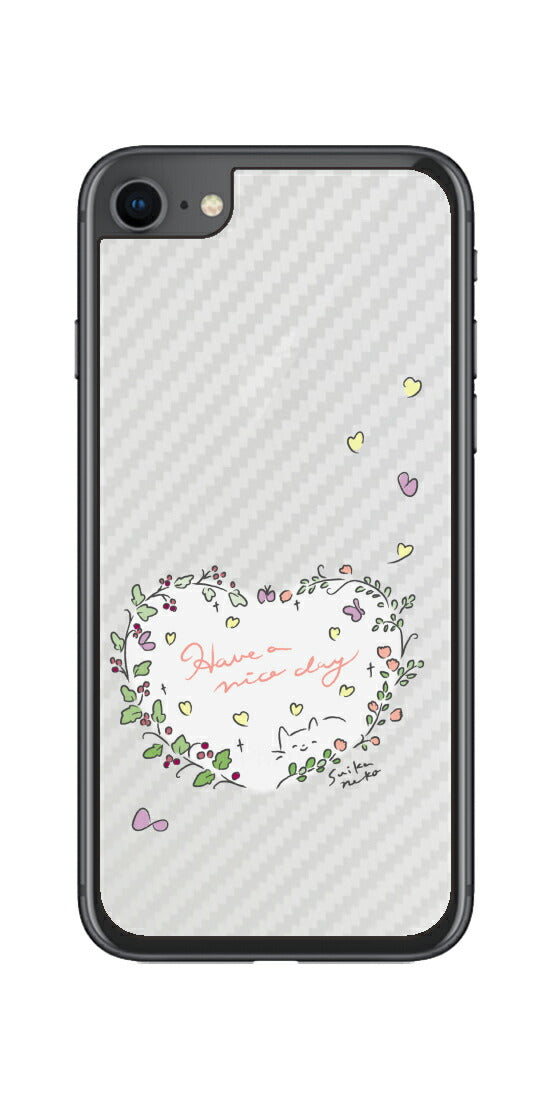 iPhone SE 2020 第2世代 / iPhone 8用 【コラボ プリント Design by すいかねこ 007 】 カーボン調 背面 保護 フィルム 日本製